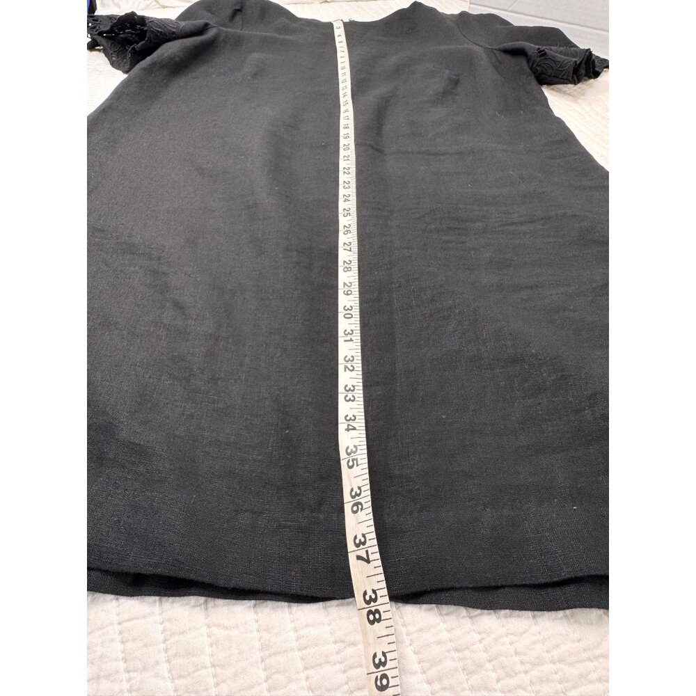 NWT Chico’s Black 100% Linen Midi Short Eyelet Sleeve Dress SZ 3 Travel - Picture 5 of 8
